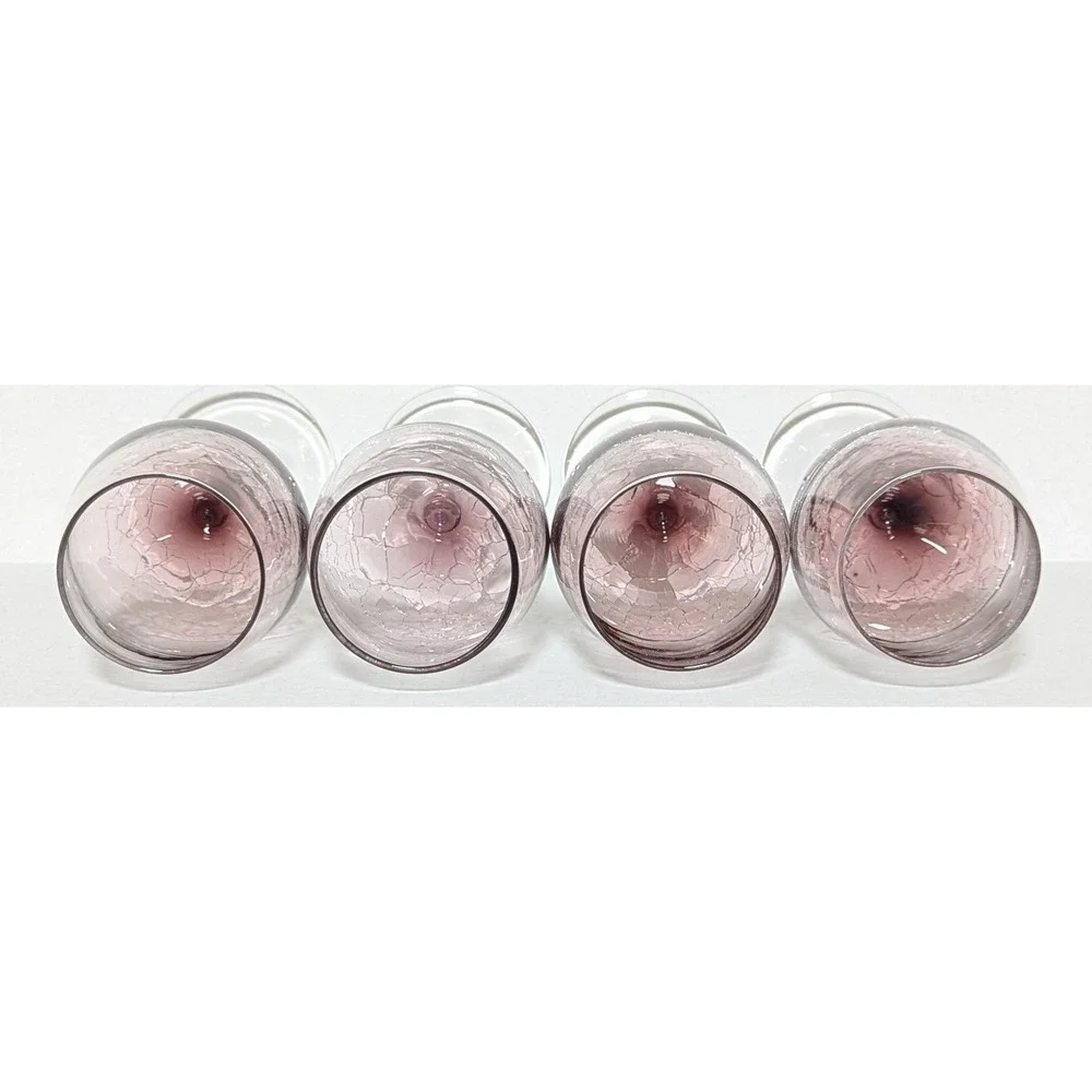 Discontinued Pier 1 Hand Blown Amethyst Crackle Glass Balloon Style Goblets (4)